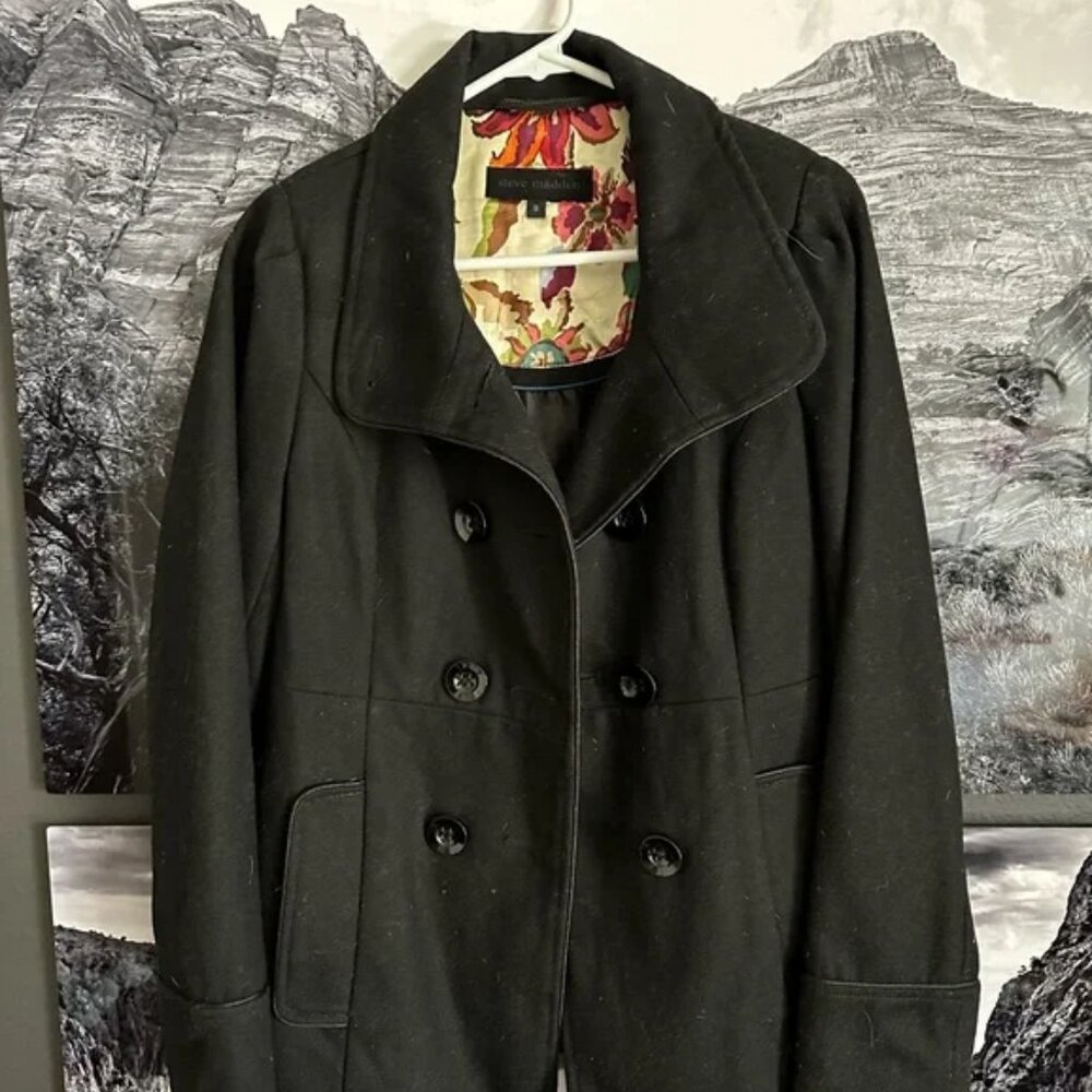 Steve Madden black wool pea coat, size S